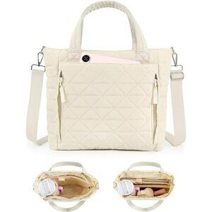 Quilted Puffer Tote Bag Work Travel College Bag Fits Stanley Cup Bottle